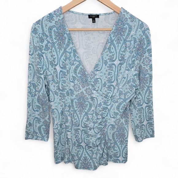 Talbots Tops - Talbots Top Womens LP Petite Large Blue Paisley Print Surplice Neck 3/4 Sleeve